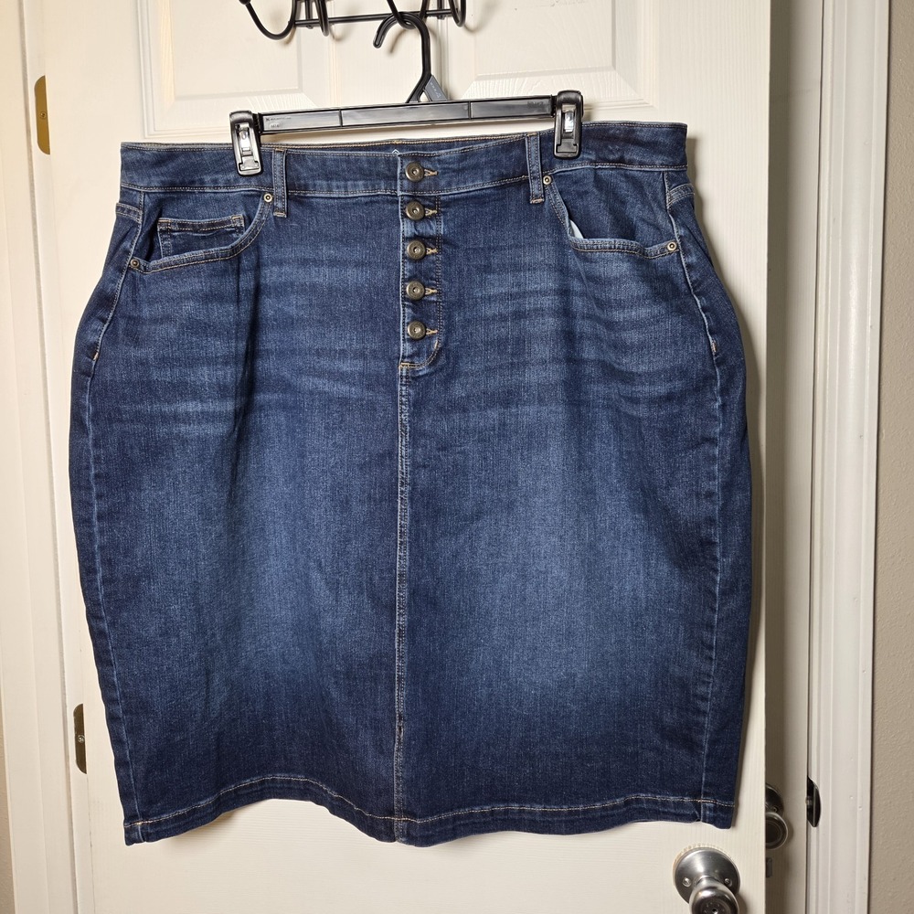 St. John's Bay sz 20W midi jean skirt button fly‎ stretch casual everyday denim